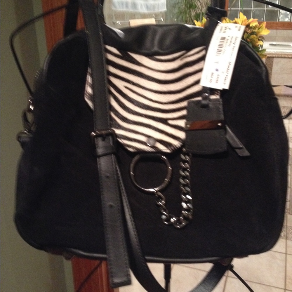 Leather cross strap with zebra accent